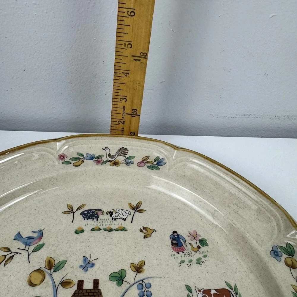 Vintage International China Heartland Chop Plate Large Beige Farm Scene Japan - Picture 10 of 10